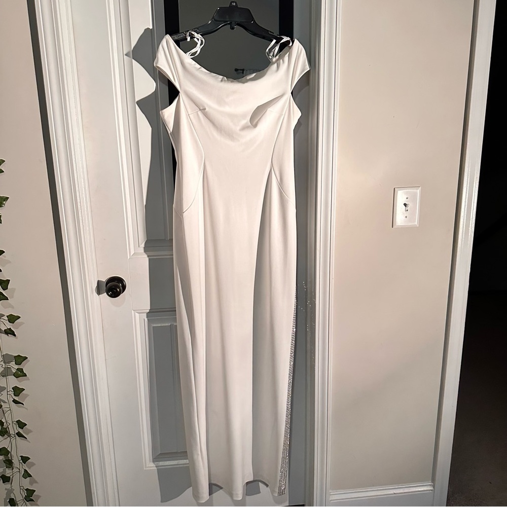 Calvin Klein Ivory Off-Shoulder Maxi Dress
